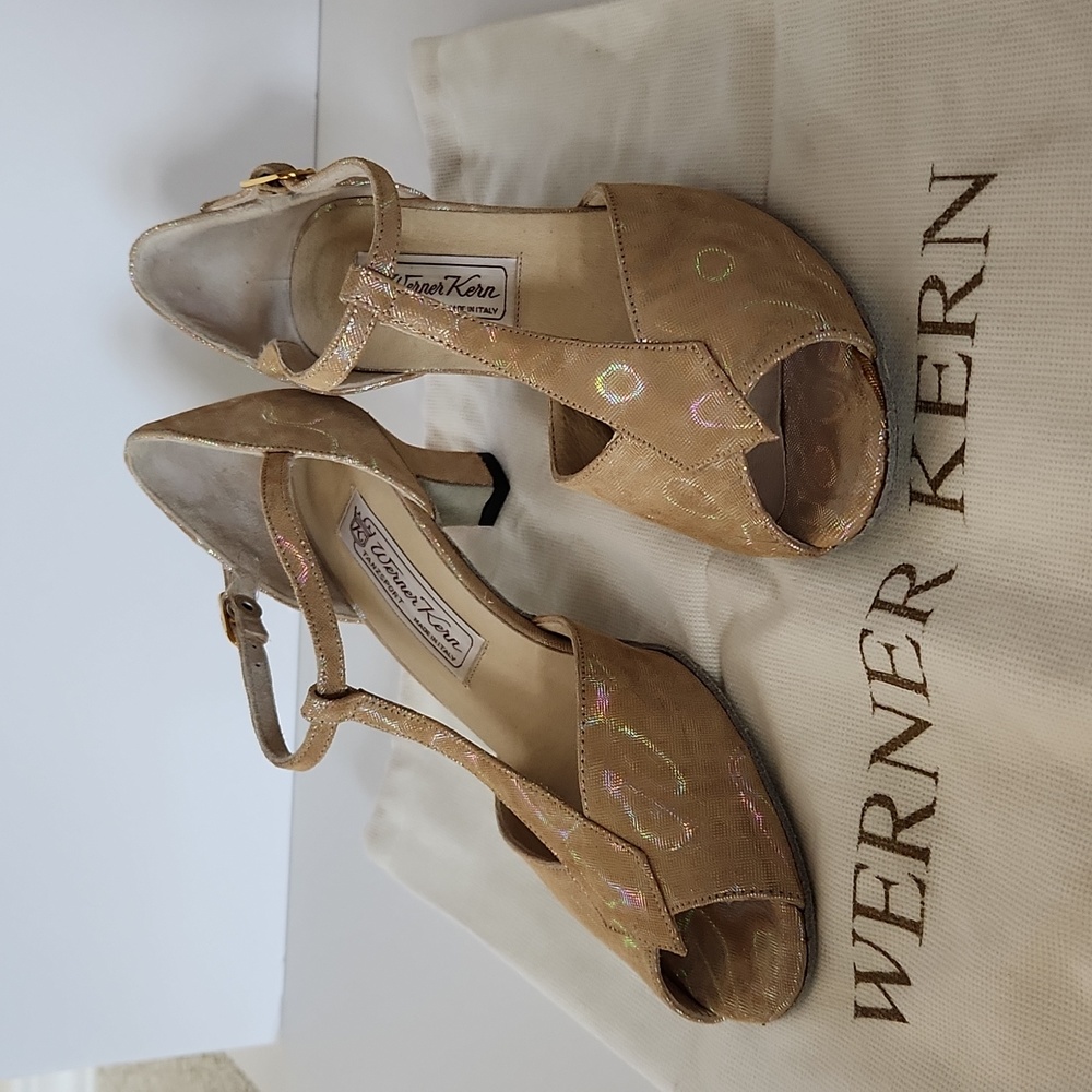 Werner Kern women's gold iridescent dance shoes usa size 7 1/2, 2 inch heels